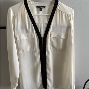 Express Cream Blouse with Black Trim